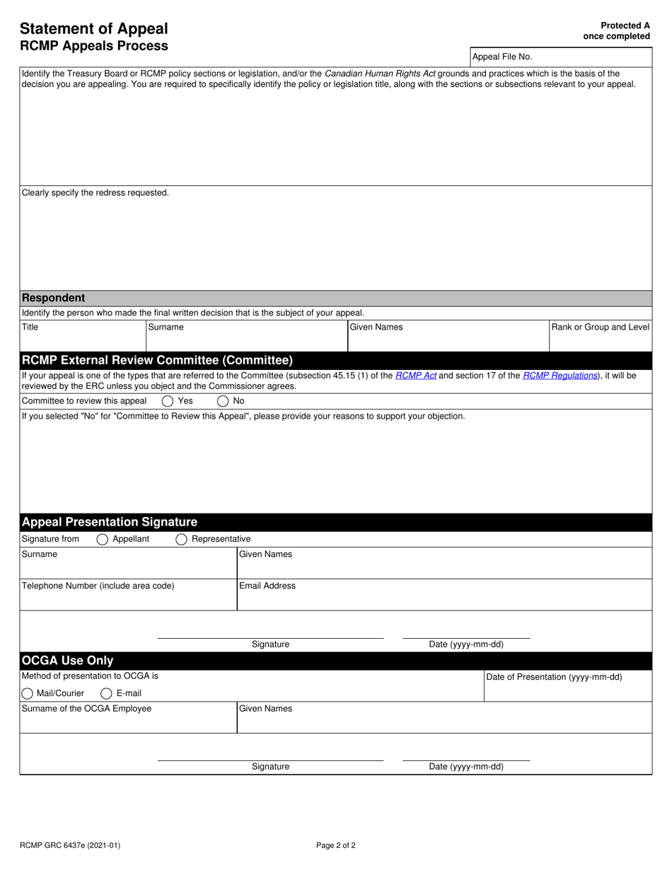 Form RCMP GRC6437 Statement of Appeal - Canada, Page 4