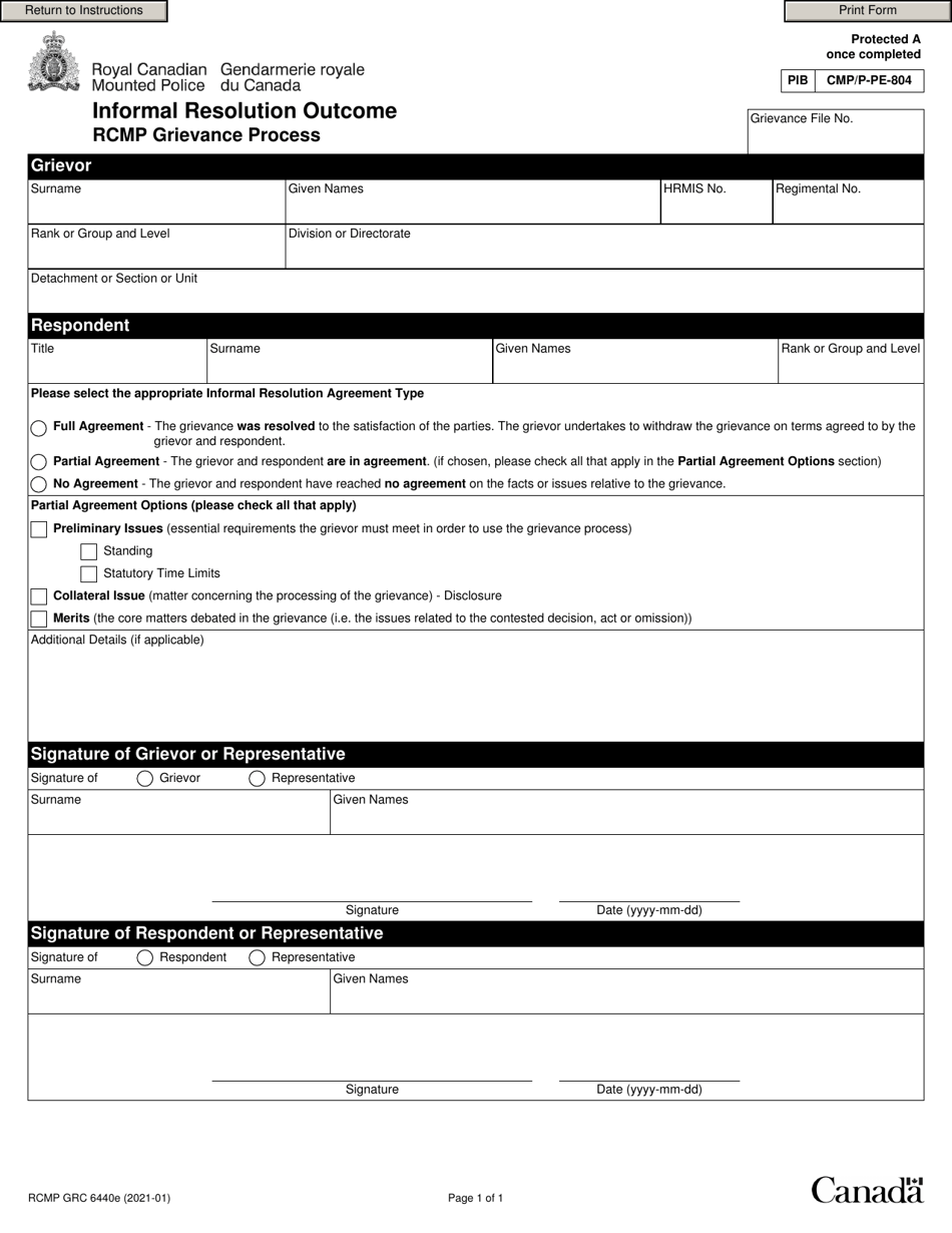 Form RCMP GRC6440 Informal Resolution Outcome - Canada, Page 3