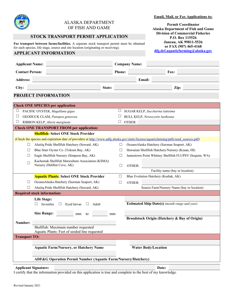 Stock Transport Permit Application - Alaska, Page 1