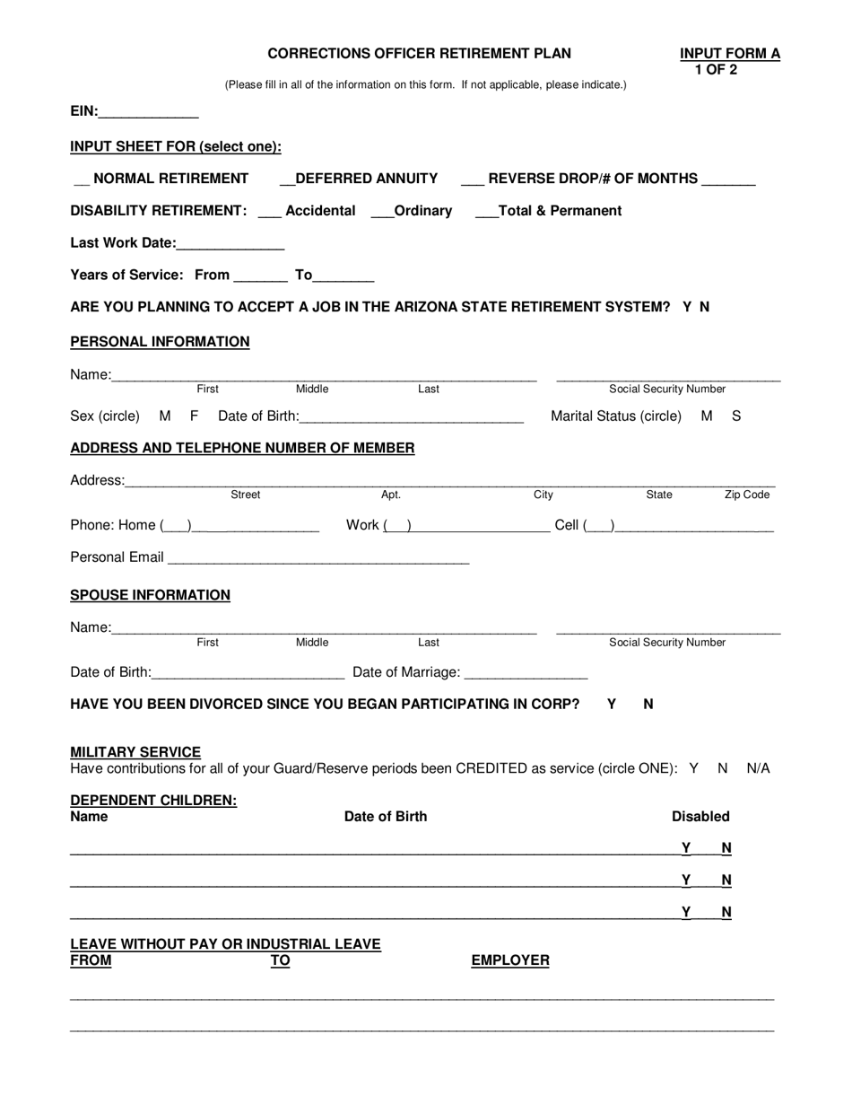 INPUT Form A Corrections Officer Retirement Plan - Arizona, Page 1