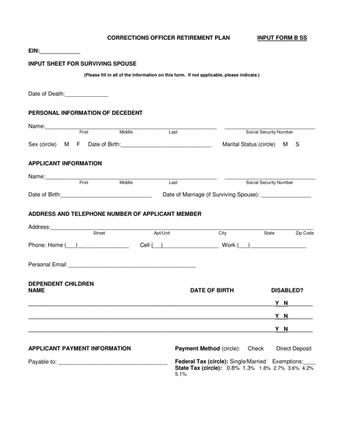 INPUT Form B SS Corrections Officer Retirement Plan - Arizona
