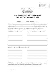 Form 26 3/06 &quot;Sublease/Pasture Agreement Notice of Cancellation&quot; - Arizona