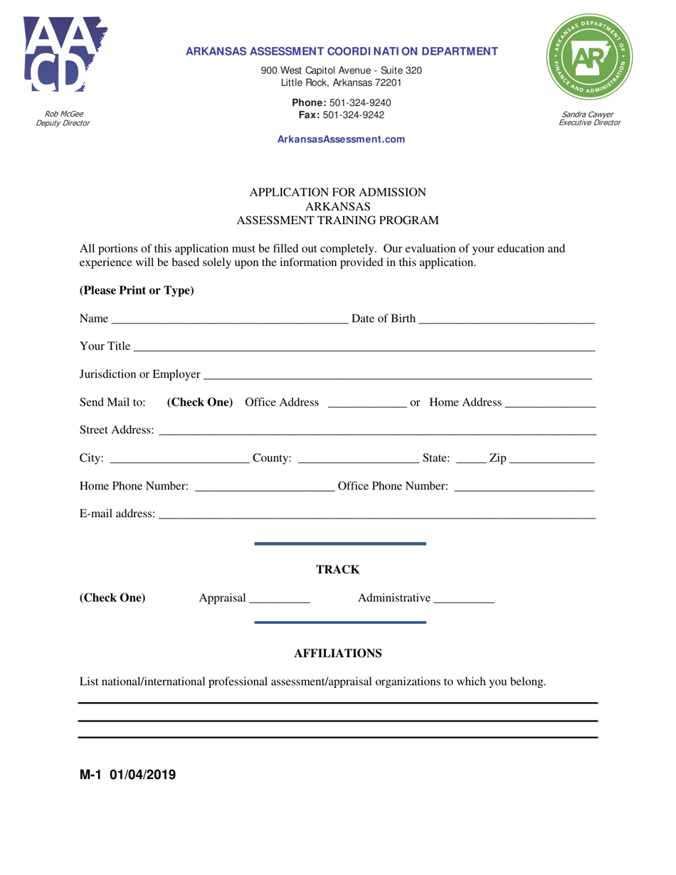 Form M-1 Application for Admission - Arkansas, Page 1
