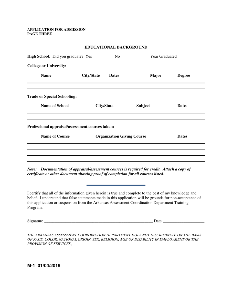 Form M-1 Application for Admission - Arkansas, Page 3