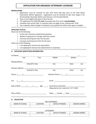 Document preview: Application for Arkansas Veterinary Licensure - Arkansas