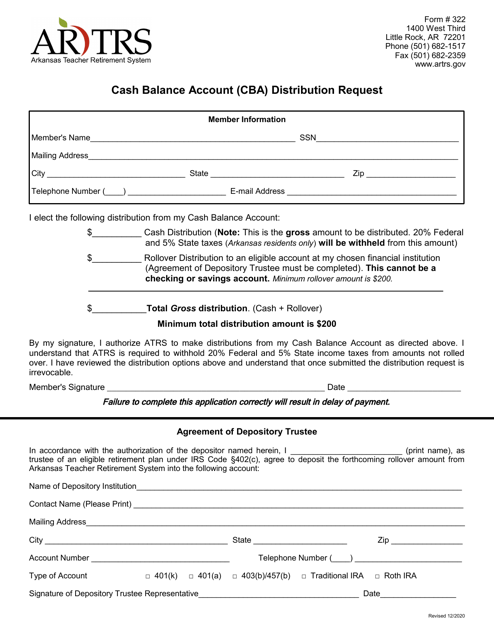 Form 332 Cash Balance Account (Cba) Distribution Request - Arkansas