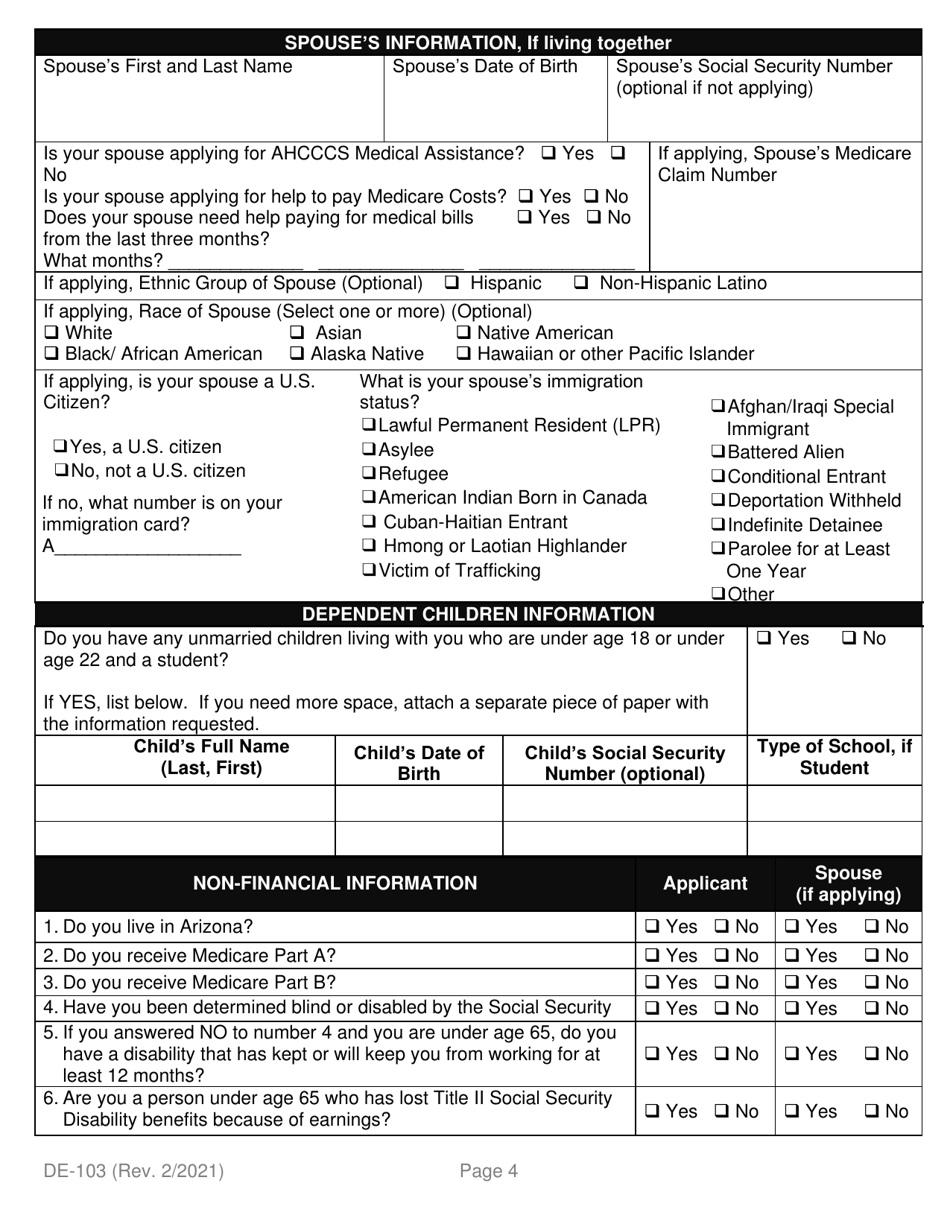 Form DE-103 Application for Ahcccs Health Insurance and Medicare Savings Programs - Arizona, Page 12