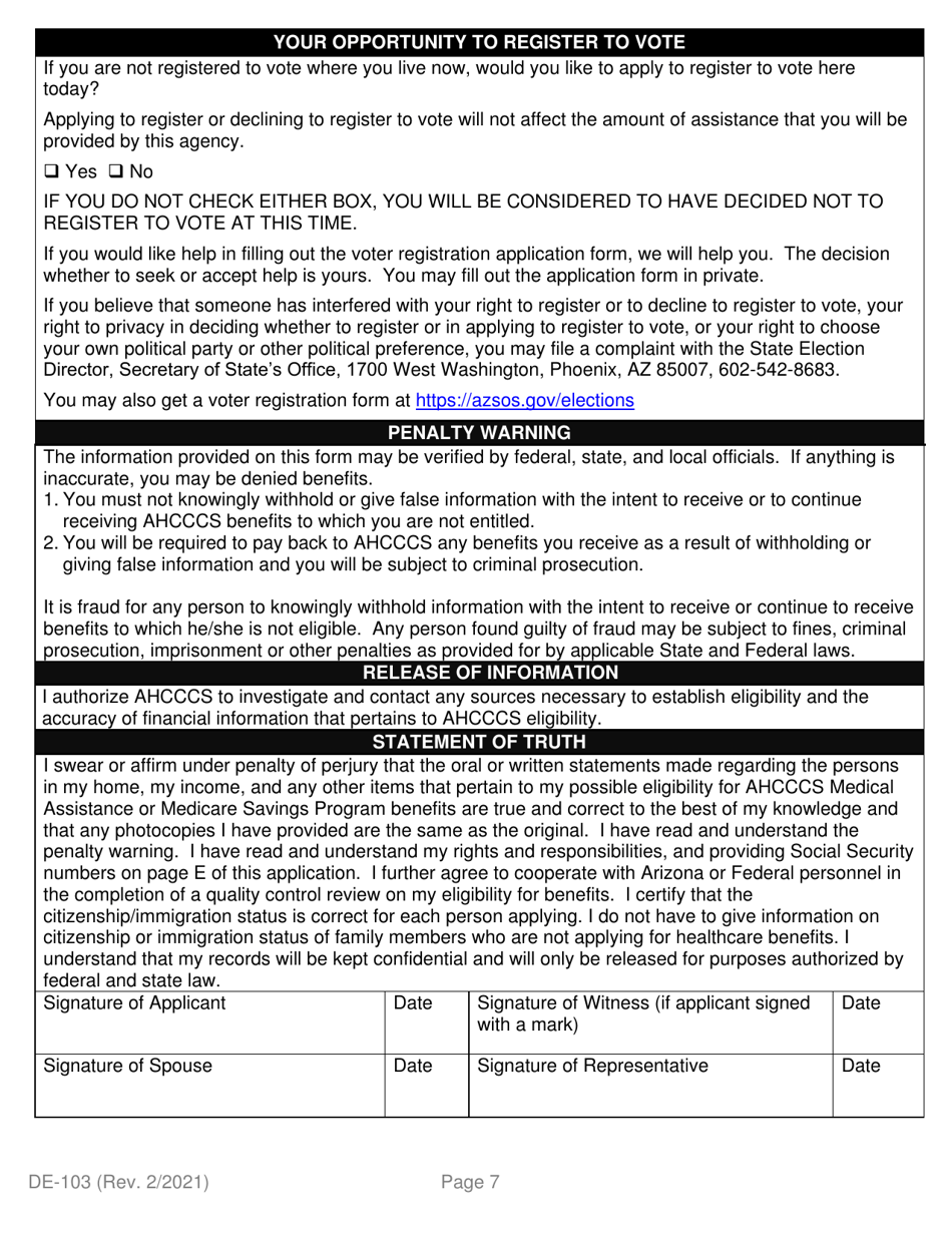 Form DE-103 Application for Ahcccs Health Insurance and Medicare Savings Programs - Arizona, Page 15