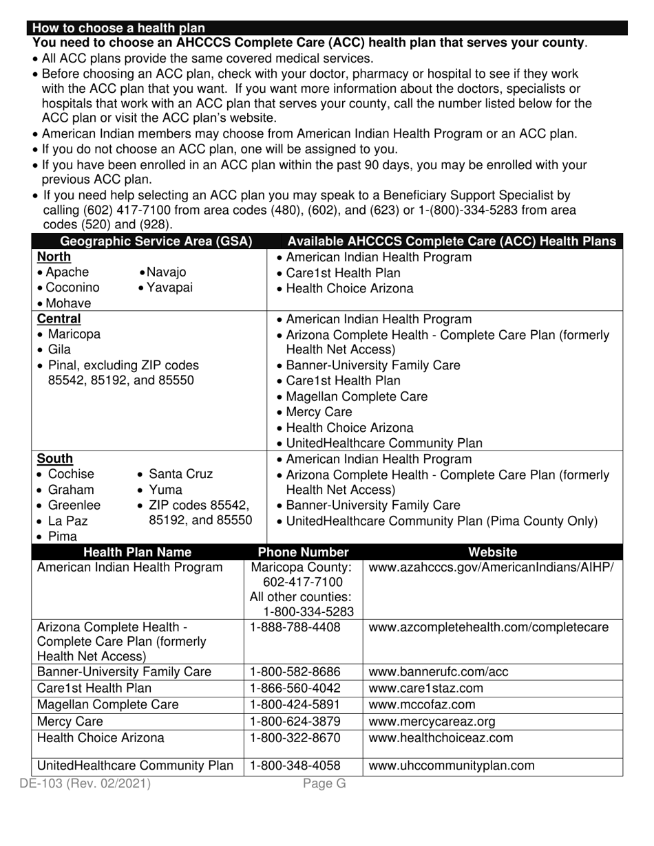 Form DE-103 Application for Ahcccs Health Insurance and Medicare Savings Programs - Arizona, Page 7