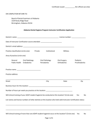Alabama Dental Hygiene Program Instructor Certification Application - Alabama