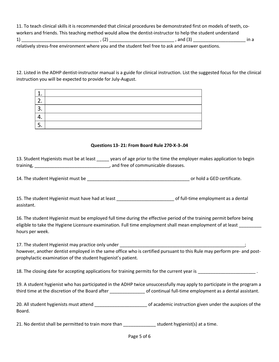 Alabama Dental Hygiene Program Instructor Certification Application - Alabama, Page 5