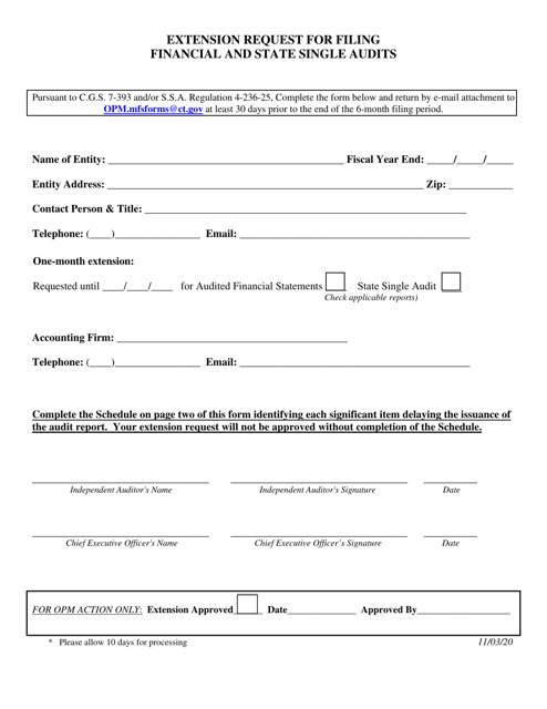Extension Request for Filing Financial and State Single Audits - Connecticut Download Pdf