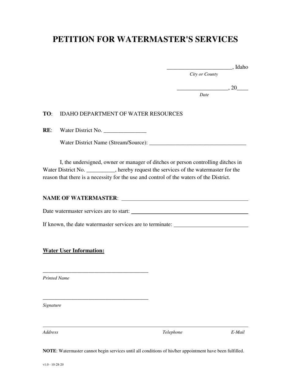 Petition for Watermasters Services - Idaho, Page 1