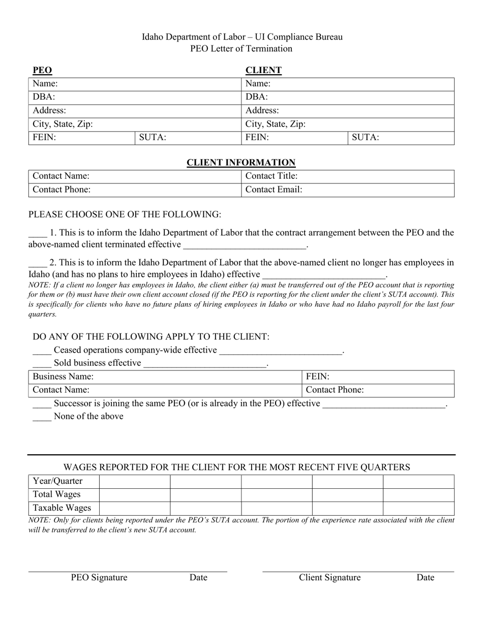 Idaho Peo Letter of Termination - Fill Out, Sign Online and Download ...