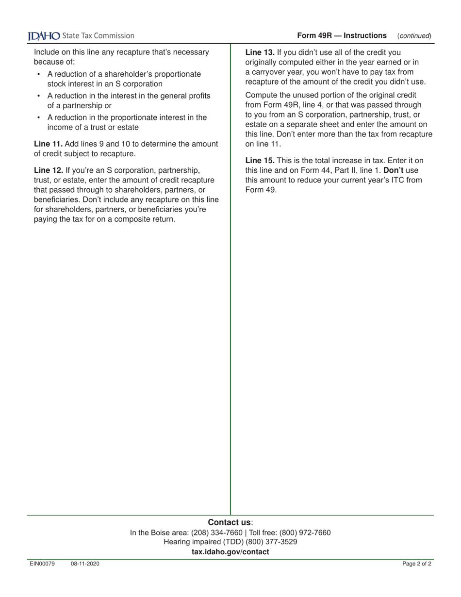 Form 49R (EFO00033) Recapture of Idaho Investment Tax Credit - Idaho, Page 3
