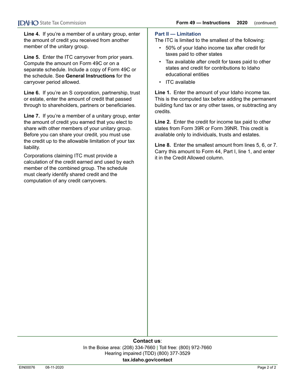 Form 49 (EFO00030) Investment Tax Credit - Idaho, Page 3