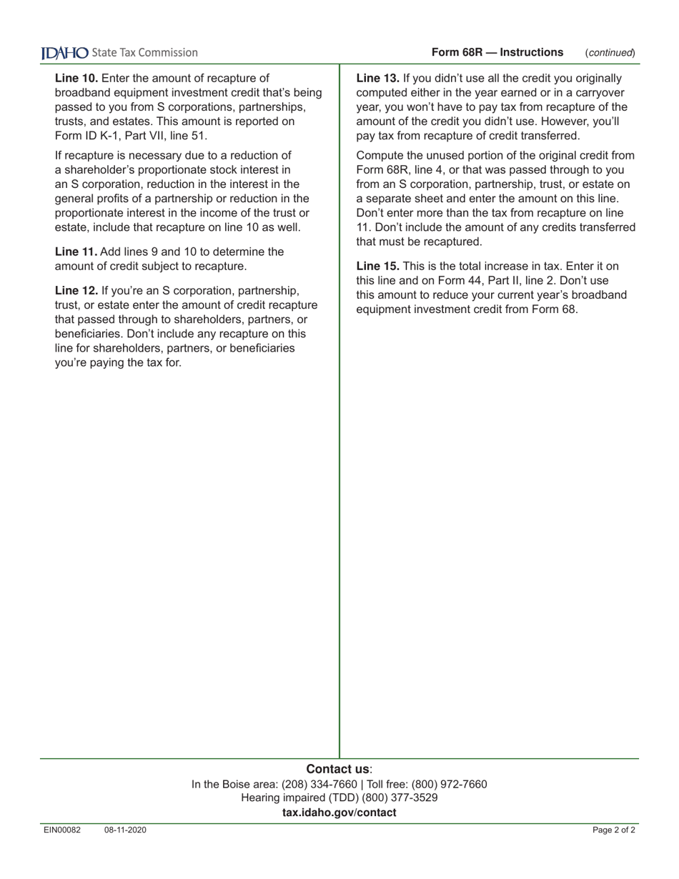 Form 68R (EFO00039) Recapture of Idaho Broadband Equipment Investment Credit - Idaho, Page 3