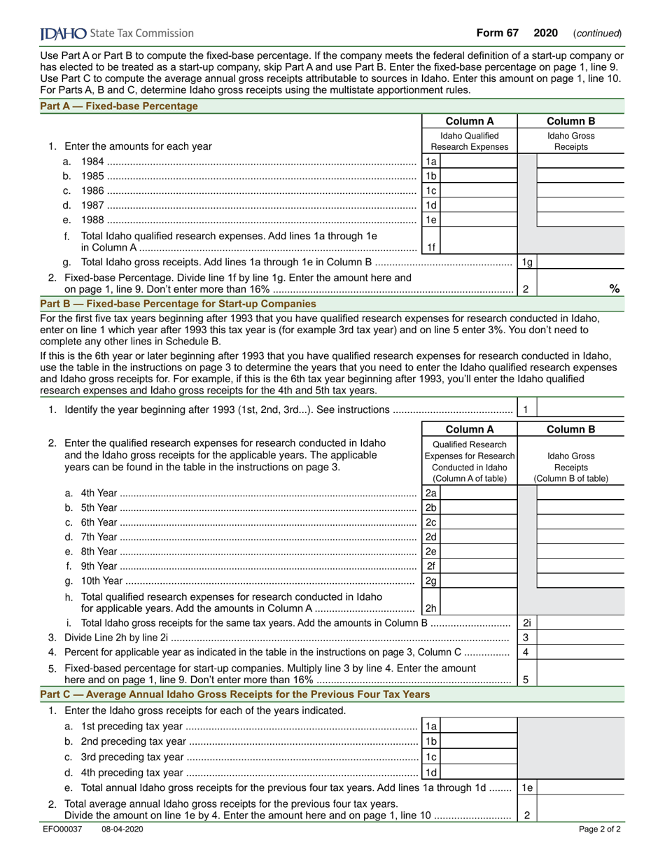 Form 67 (EFO00037) Credit for Idaho Research Activities - Idaho, Page 2