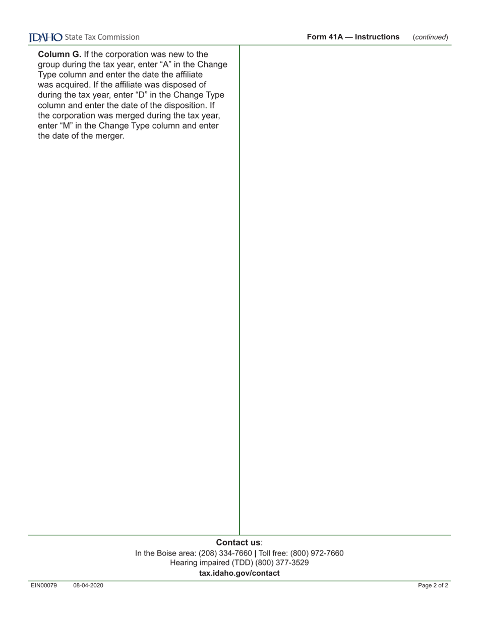 Form 41 (EFO00137) Supplemental Schedule of Affiliated Entities - Idaho, Page 3
