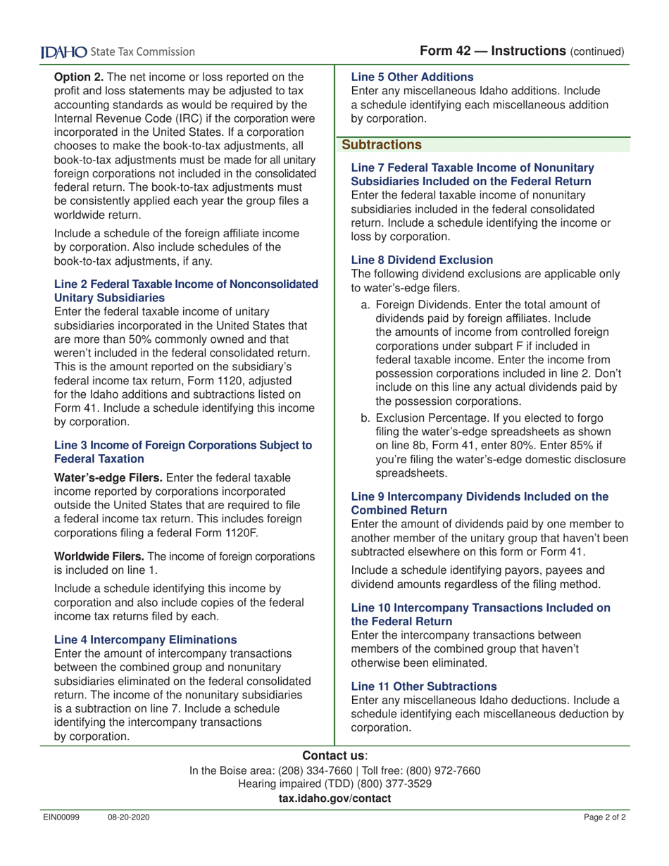 Form 42 (EFO00029) Apportionment and Combined Reporting Adjustments - Idaho, Page 3