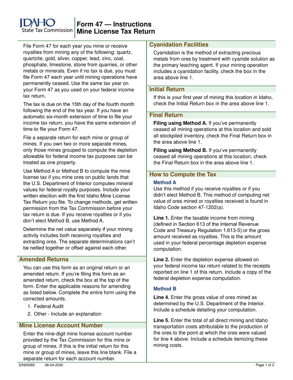 Form 47 (EFO00048) Mine License Tax Return - Idaho, Page 2