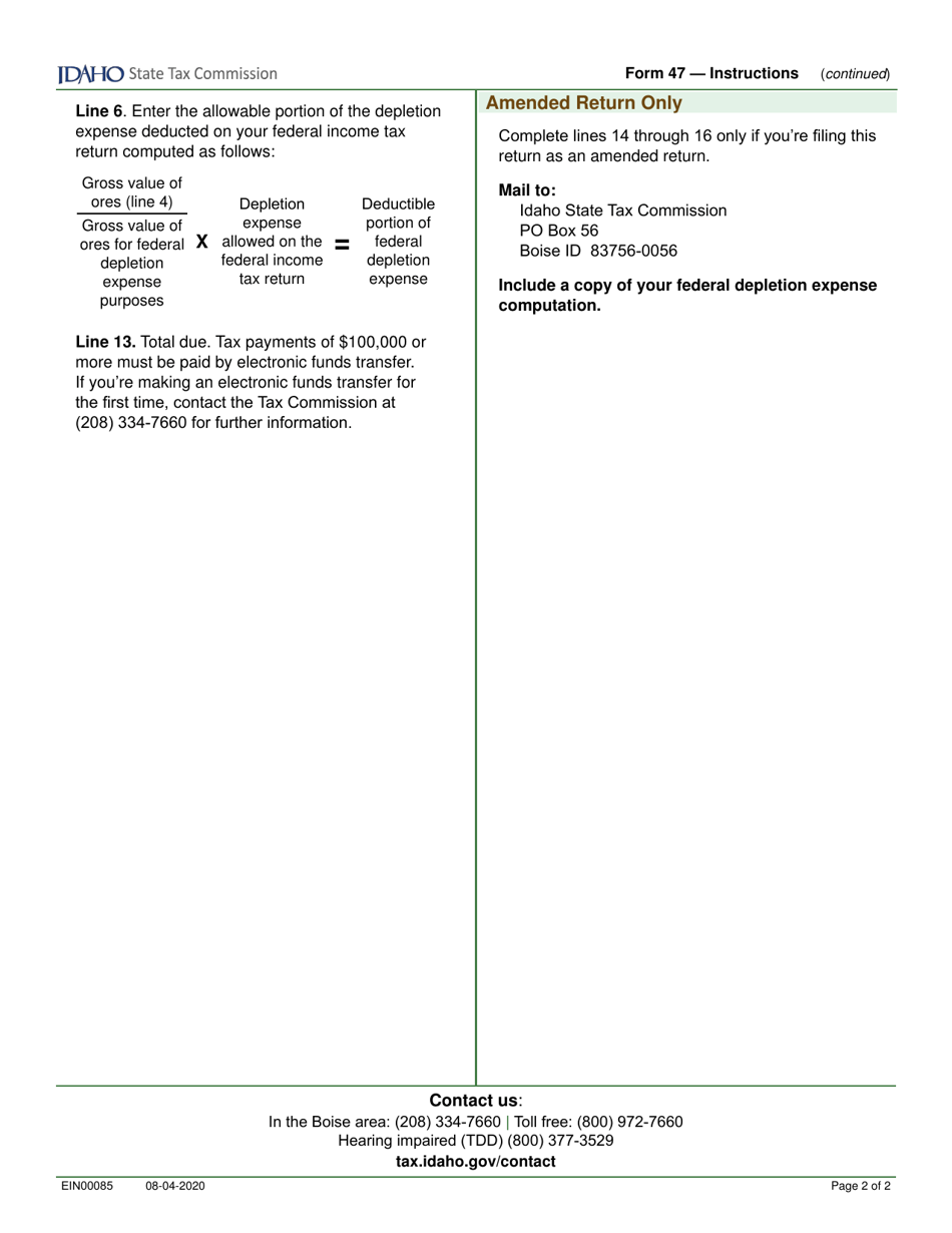 Form 47 (EFO00048) Mine License Tax Return - Idaho, Page 3