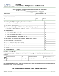 Form 48 (EFO00159) &quot;Kilowatt Hour (Kwh) License Tax Statement&quot; - Idaho