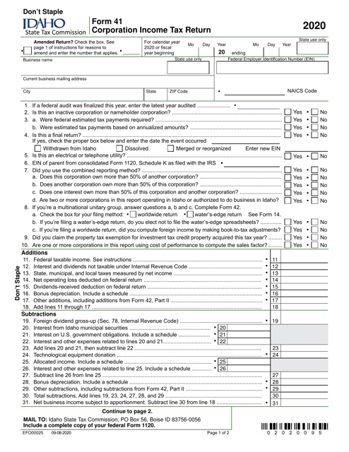 Form 41 (EFO00025) 2020 Printable Pdf