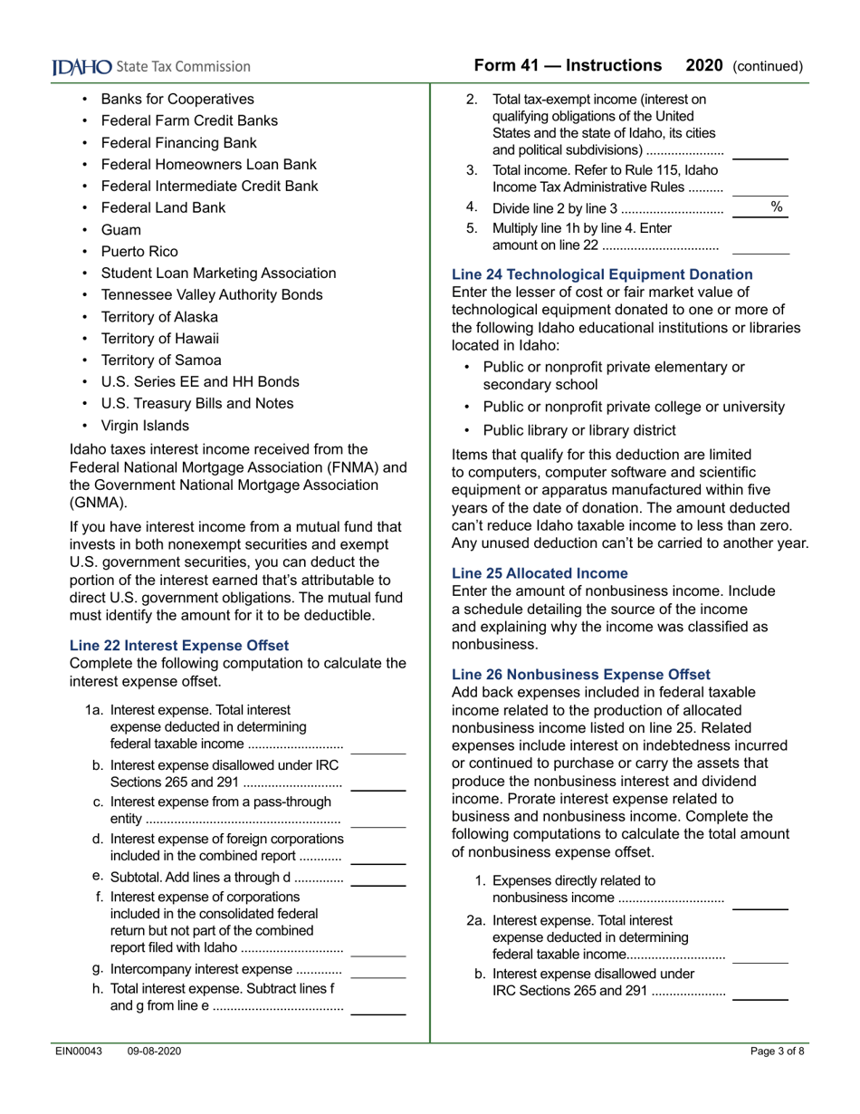 Form 41 (EFO00025) Corporation Income Tax Return - Idaho, Page 5