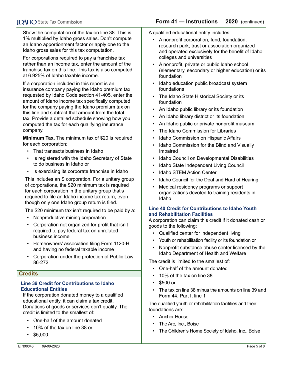 Form 41 (EFO00025) Corporation Income Tax Return - Idaho, Page 7