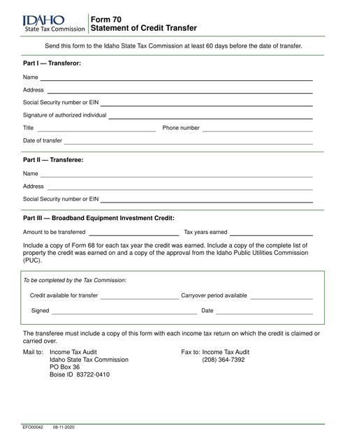 Form 70 (EFO00042)  Printable Pdf
