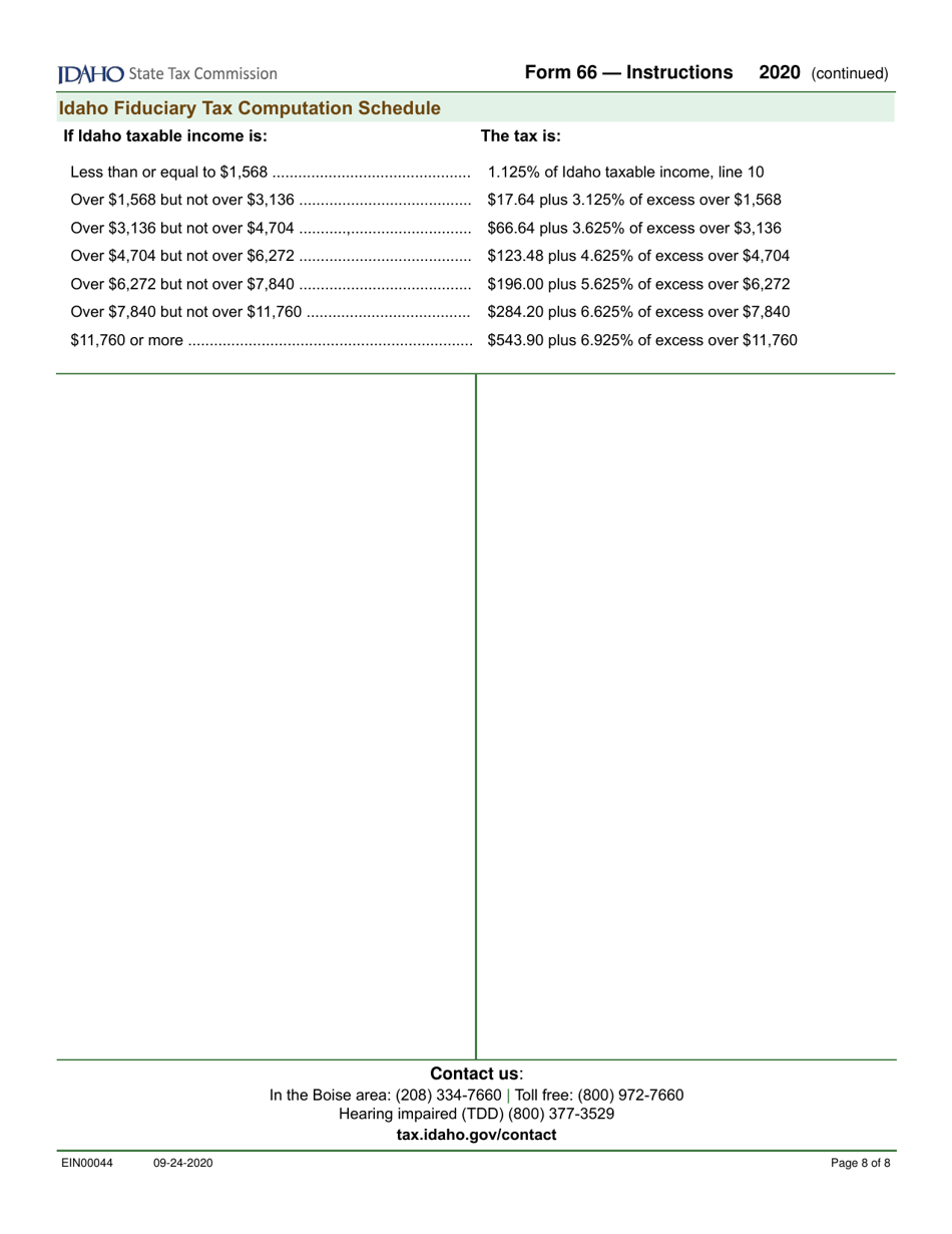 Form 66 (EFO00036) Fiduciary Income Tax Return - Idaho, Page 10