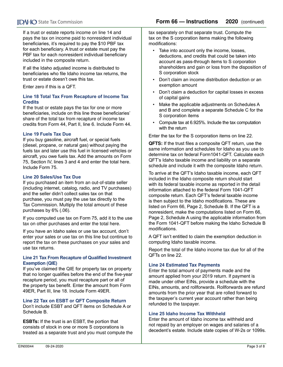 Form 66 (EFO00036) Fiduciary Income Tax Return - Idaho, Page 5