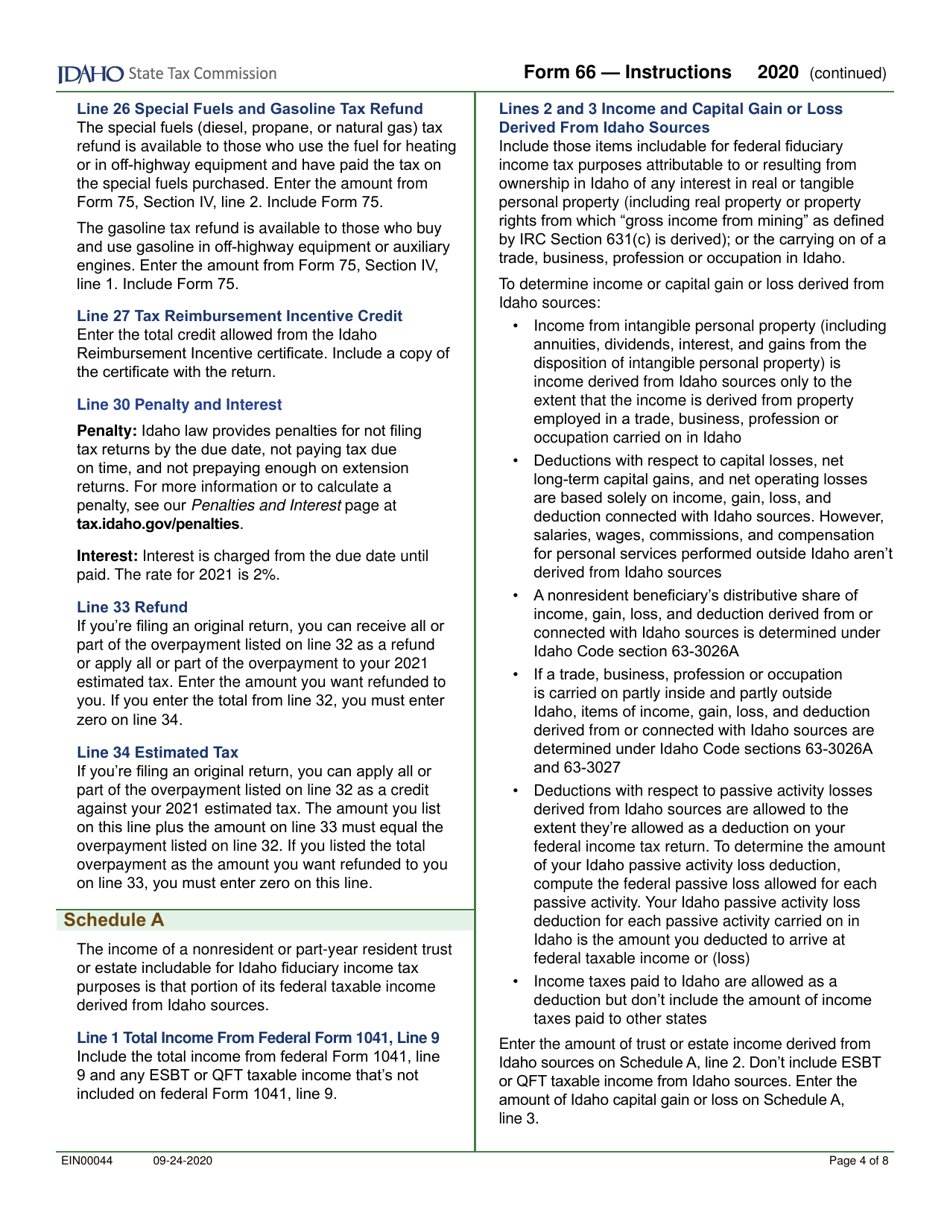 Form 66 (EFO00036) Fiduciary Income Tax Return - Idaho, Page 6