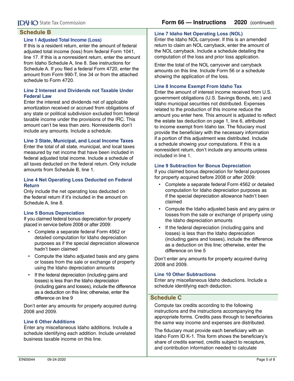 Form 66 (EFO00036) Fiduciary Income Tax Return - Idaho, Page 7
