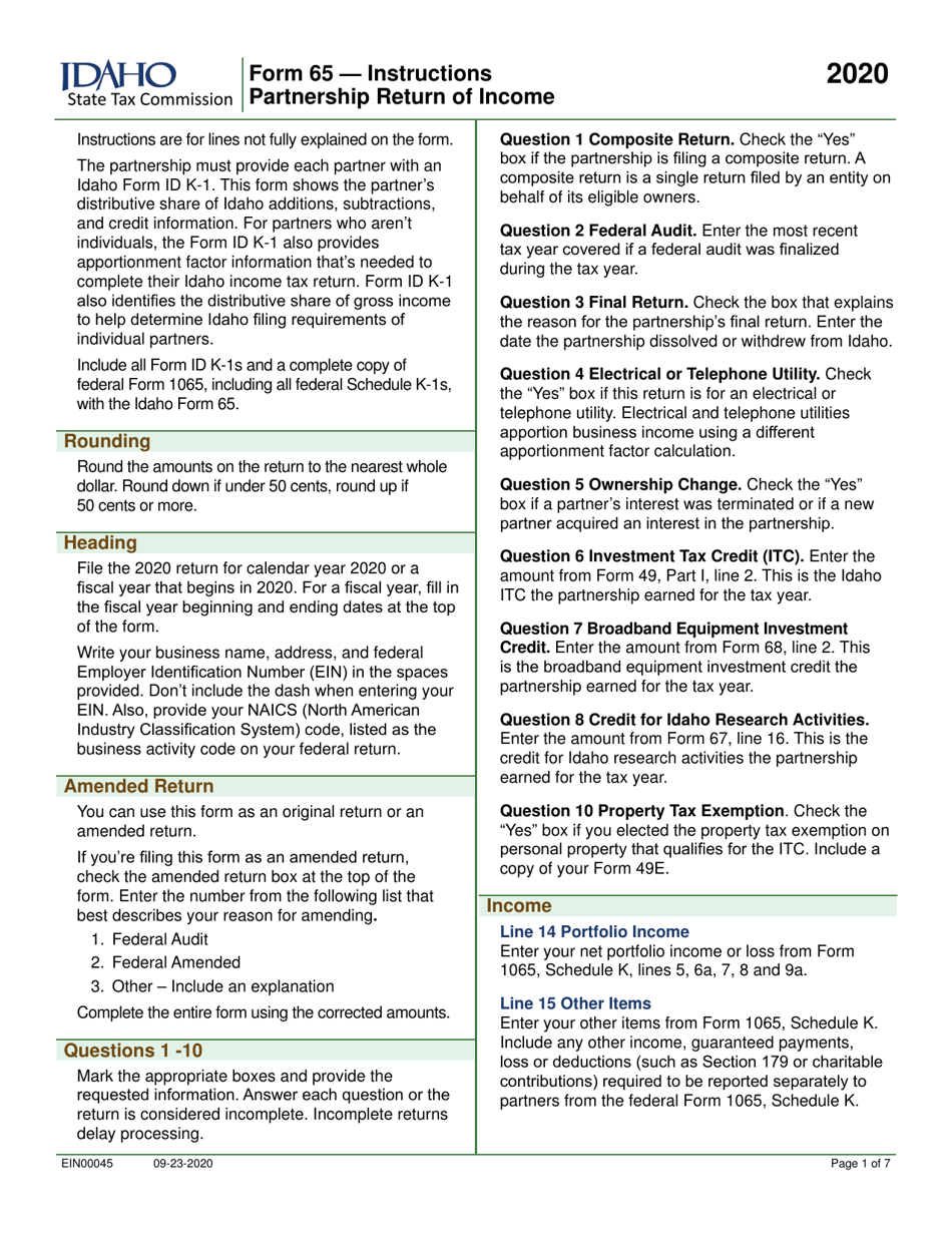 Form 65 (EFO00035) Partnership Return of Income - Idaho, Page 3