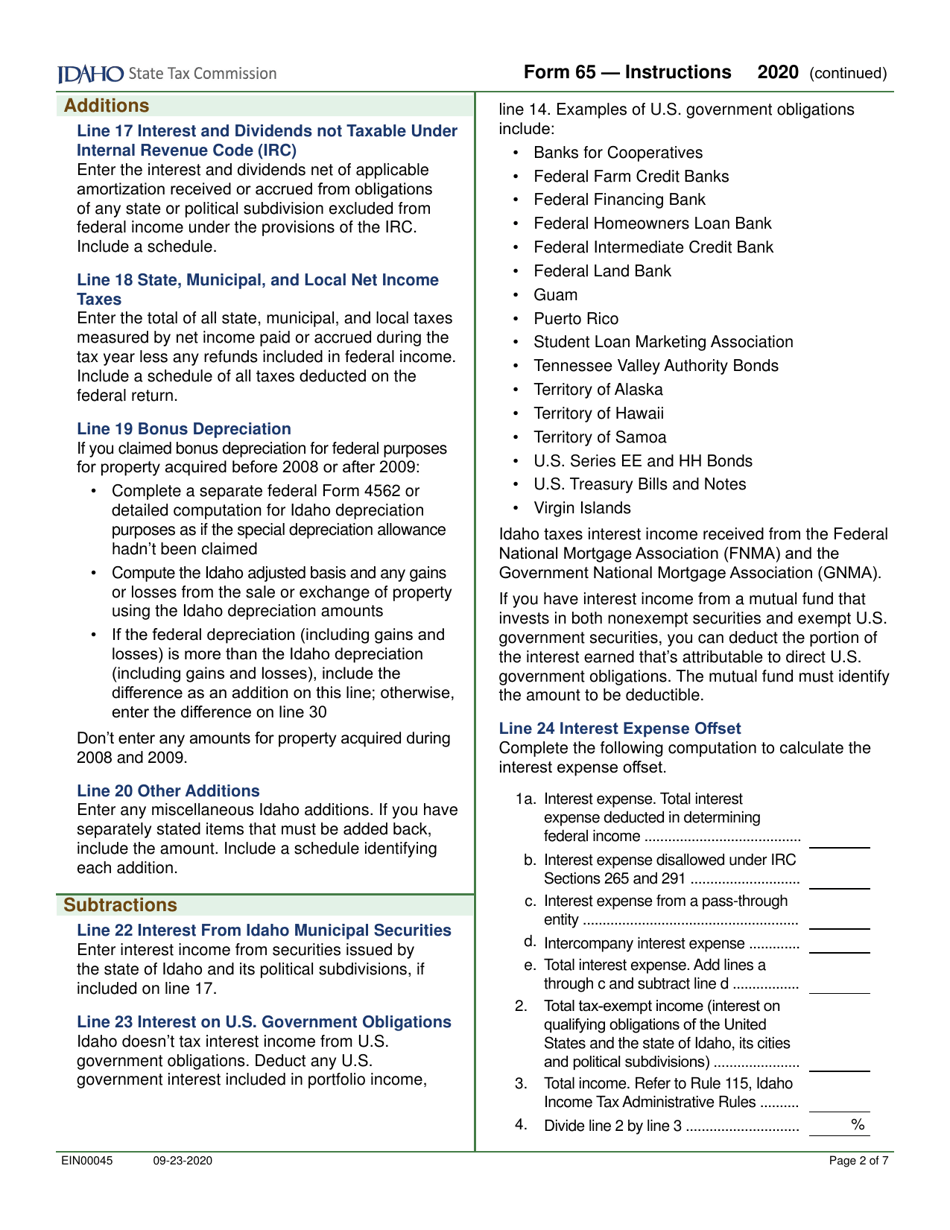 Form 65 (EFO00035) Partnership Return of Income - Idaho, Page 4