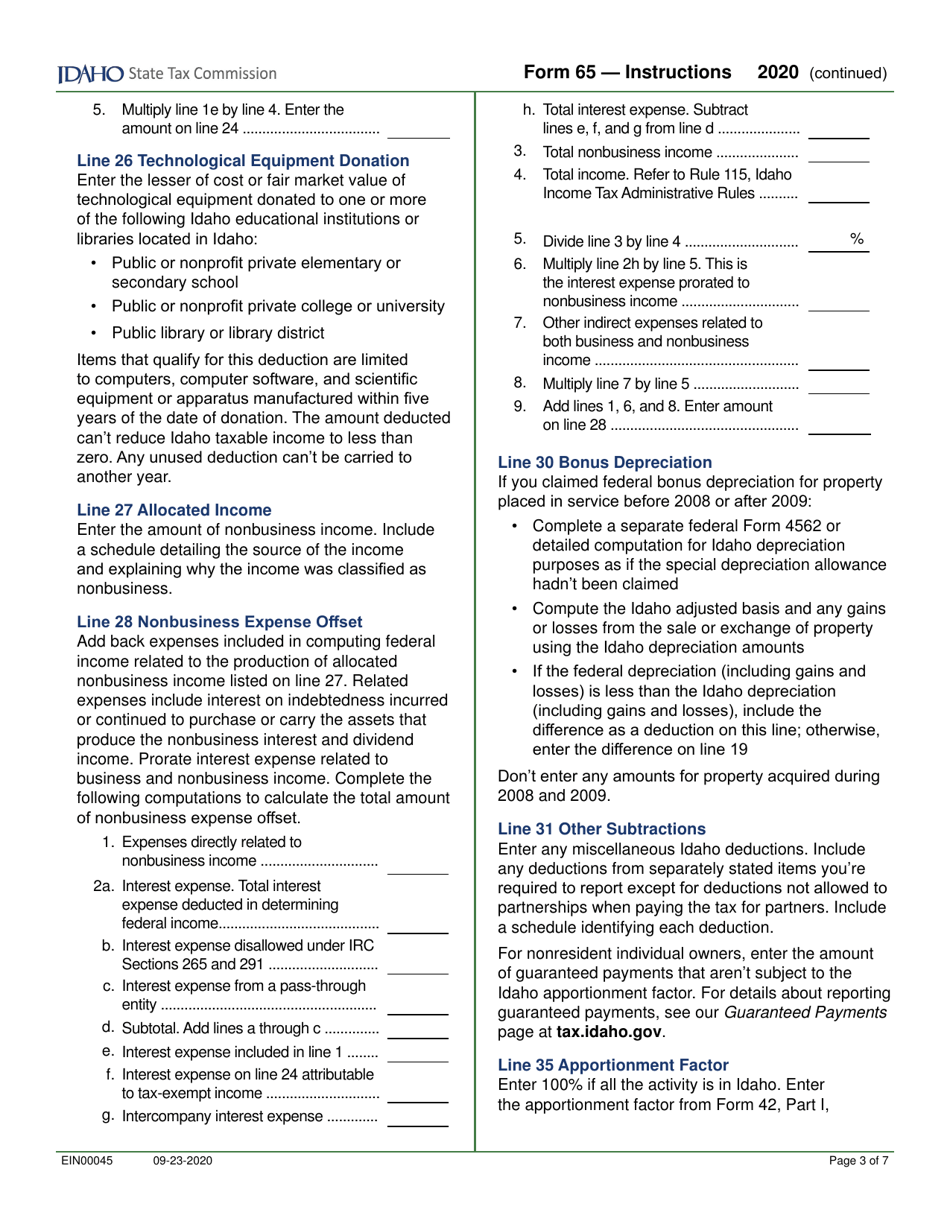 Form 65 (EFO00035) Partnership Return of Income - Idaho, Page 5