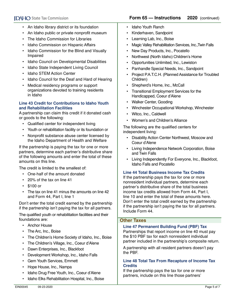 Form 65 (EFO00035) Partnership Return of Income - Idaho, Page 7