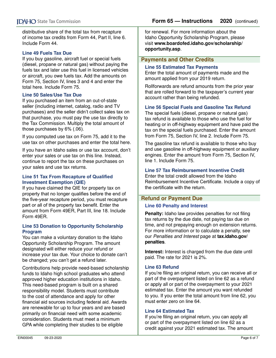 Form 65 (EFO00035) Partnership Return of Income - Idaho, Page 8
