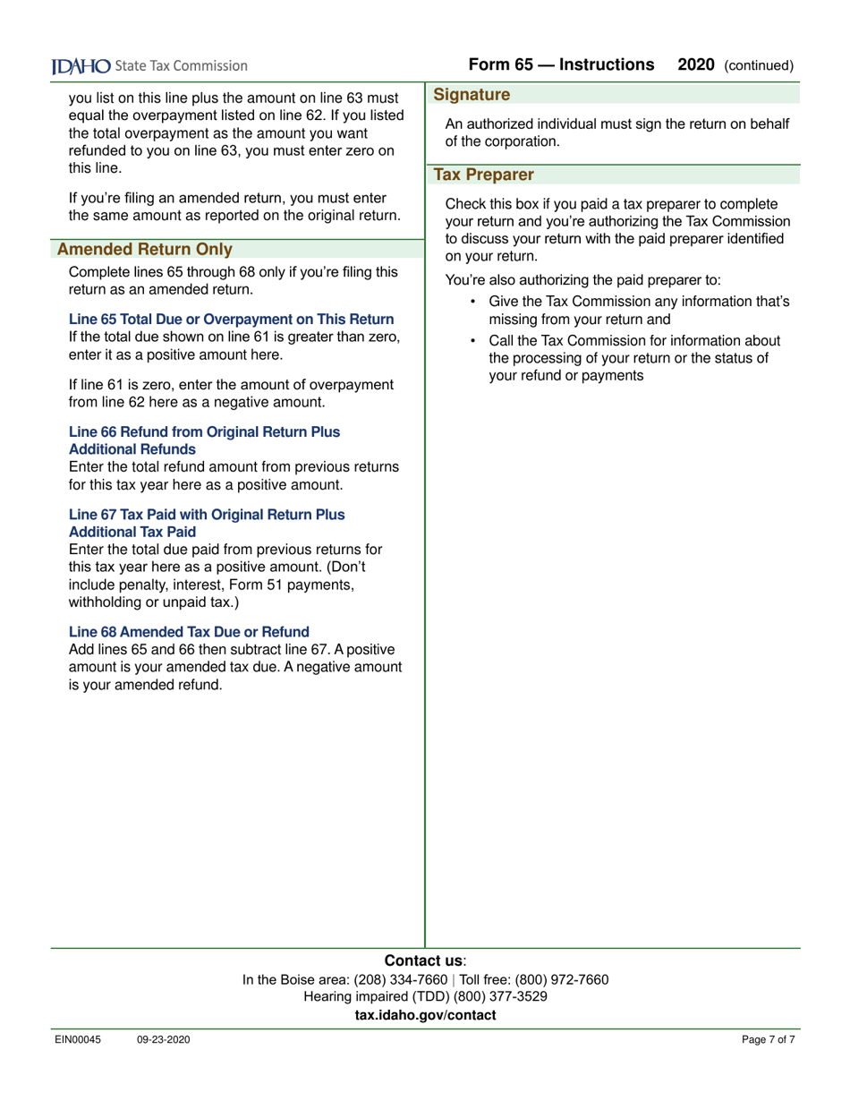 Form 65 (EFO00035) Partnership Return of Income - Idaho, Page 9