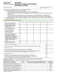 Form 85R (EFO00019) Recapture of Idaho Small Employer New Jobs Tax Credit - Idaho