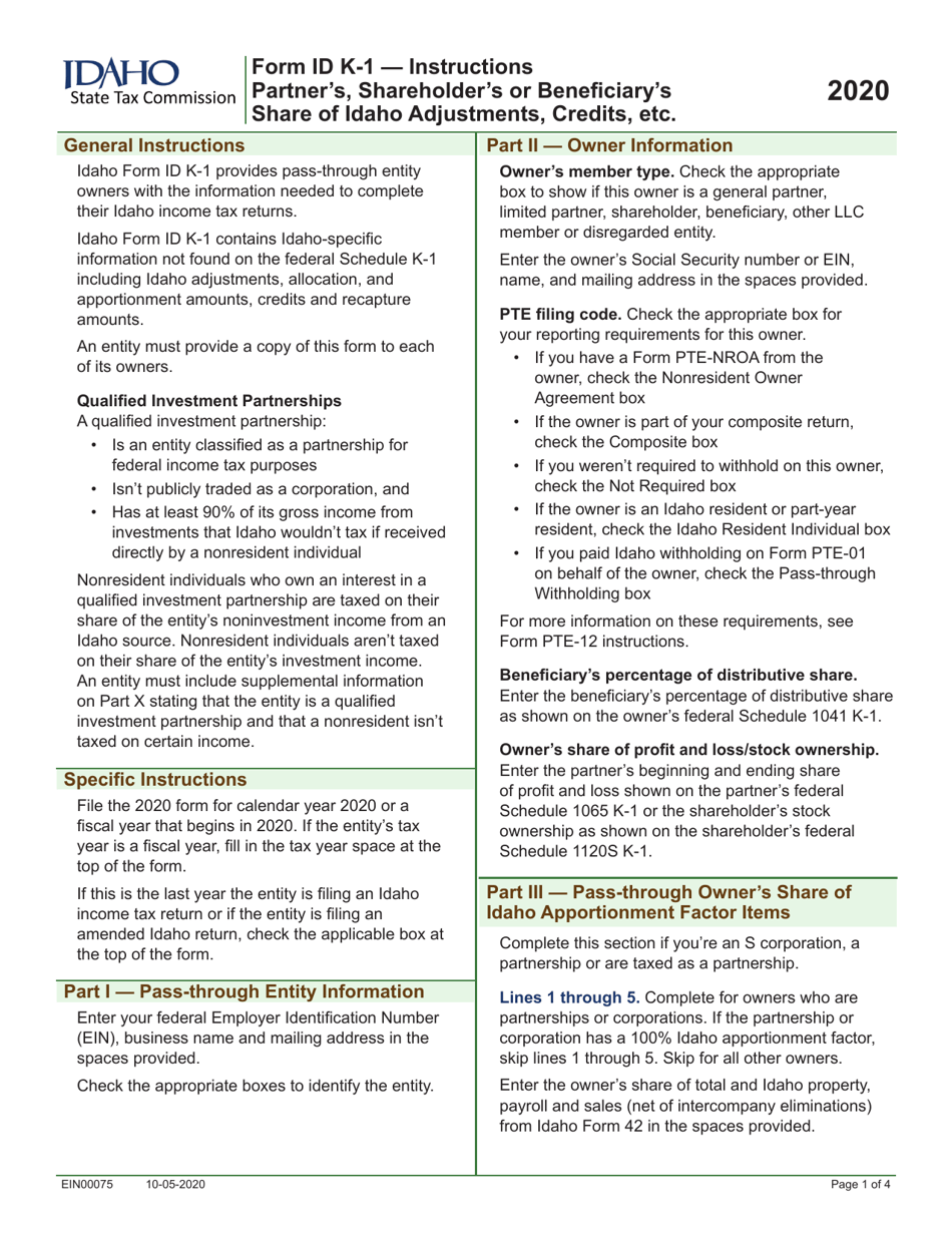 Form ID K1 2020 Fill Out, Sign Online and Download Fillable PDF