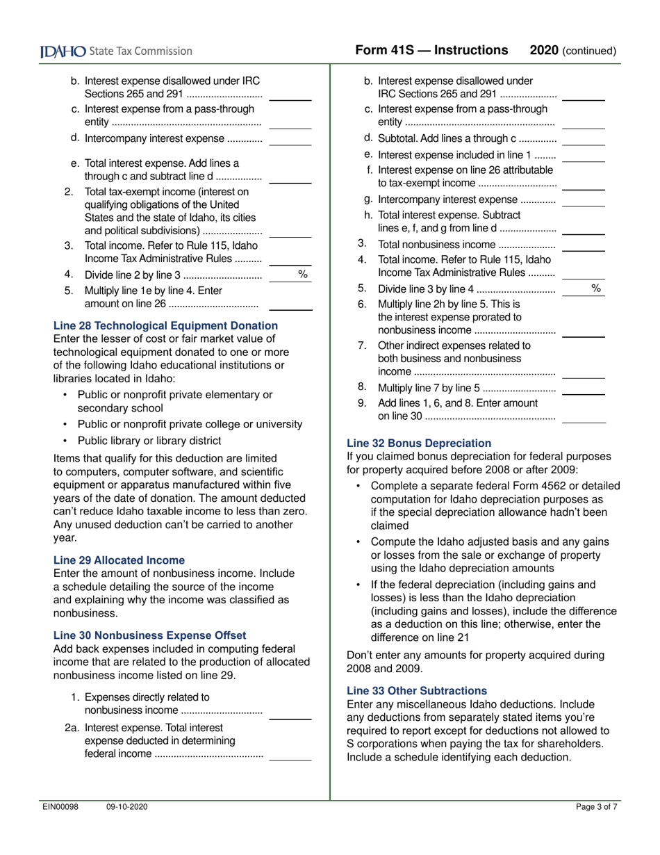 Form 41S (EFO00028) S Corporation Income Tax Return - Idaho, Page 5