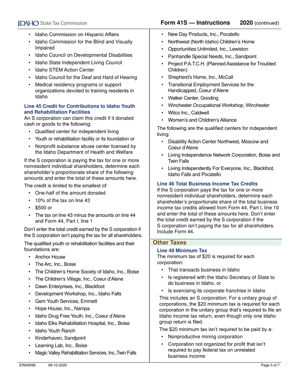 Form 41S (EFO00028) S Corporation Income Tax Return - Idaho, Page 7