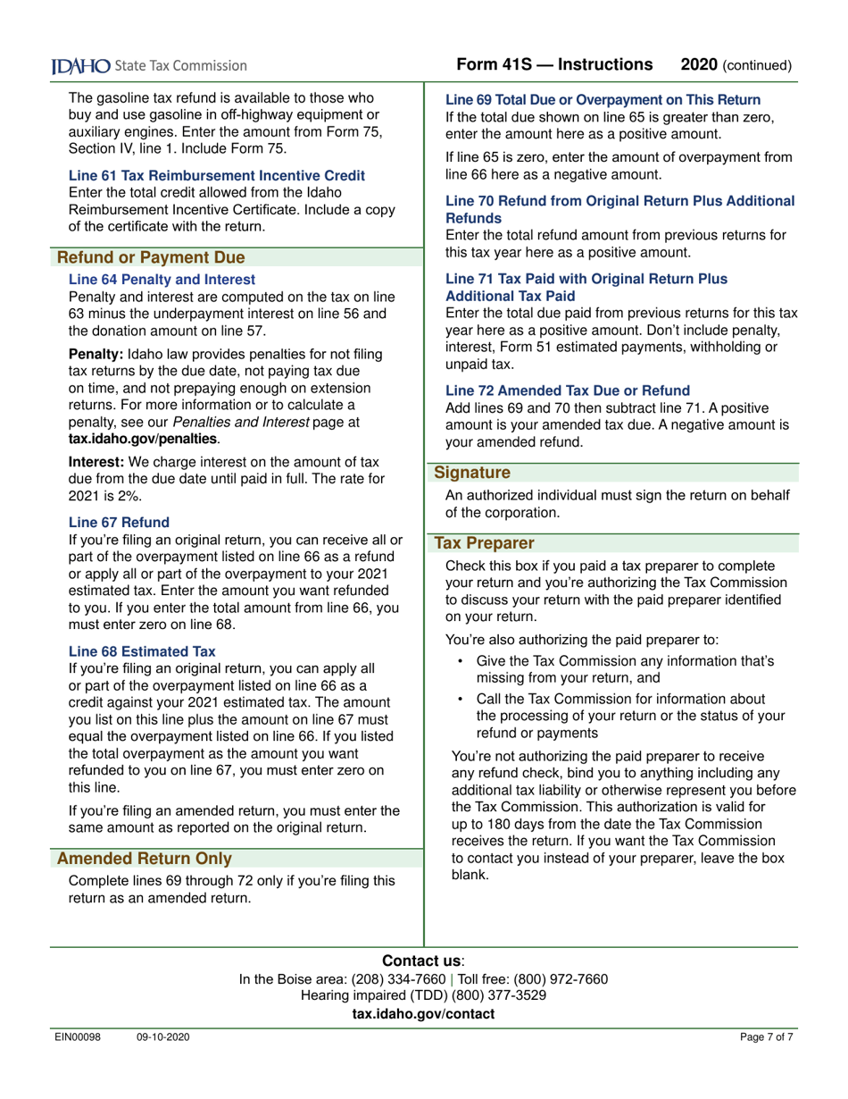 Form 41S (EFO00028) S Corporation Income Tax Return - Idaho, Page 9