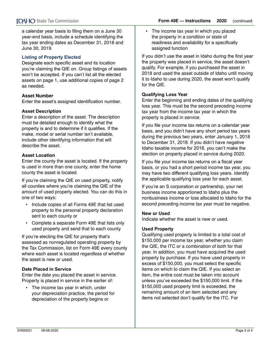 Form 49E (EFO00031) Election to Claim the Qualified Investment Exemption From Property Tax Instead of Investment Tax Credit - Idaho, Page 5