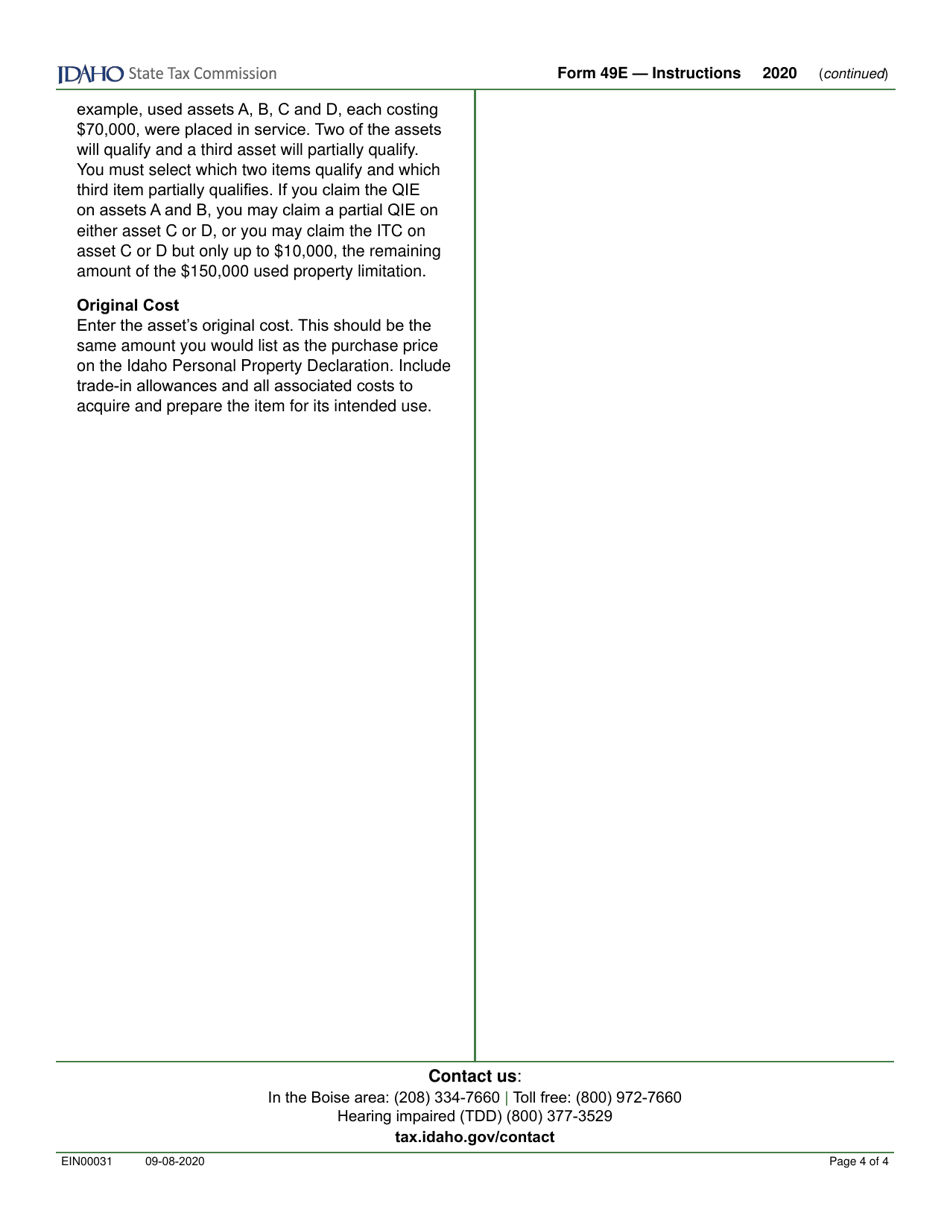 Form 49E (EFO00031) Election to Claim the Qualified Investment Exemption From Property Tax Instead of Investment Tax Credit - Idaho, Page 6