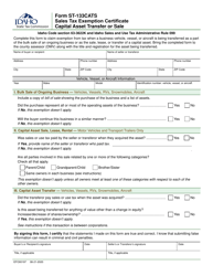 Form ST-133CATS (EFO00197) &quot;Sales Tax Exemption Certificate - Capital Asset Transfer or Sale&quot; - Idaho