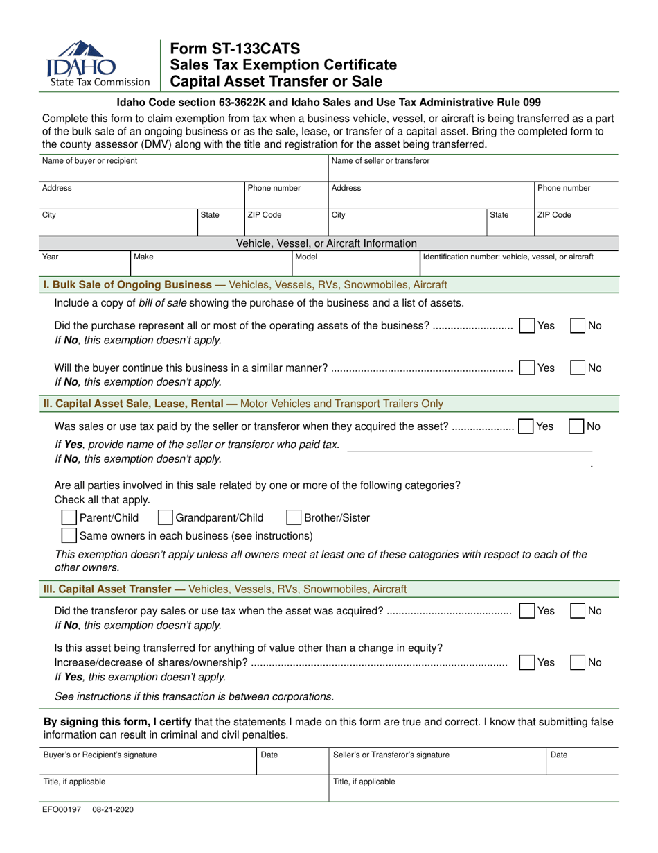Form ST 133CATS EFO00197 Download Fillable PDF Or Fill Online Sales 